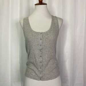 American Eagle Outfitters Gray Ribbed Button-Front Tank Top